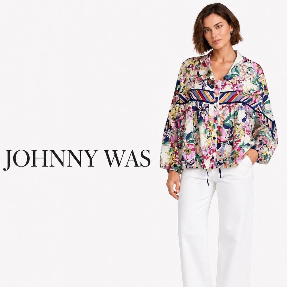 Johnny Was Multicolor Aldrich Active Ruched Jacket A97724-4‎ L